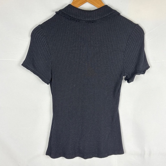 Reformation Womens Short Sleeve Ribbed Knit Polo Shirt Sz S Black Preppy Classic - Picture 2 of 10
